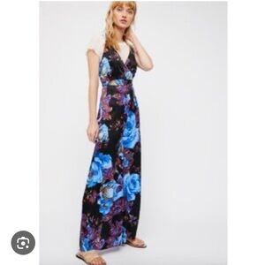 Free people silky cabbage rose tie front jumpsuit